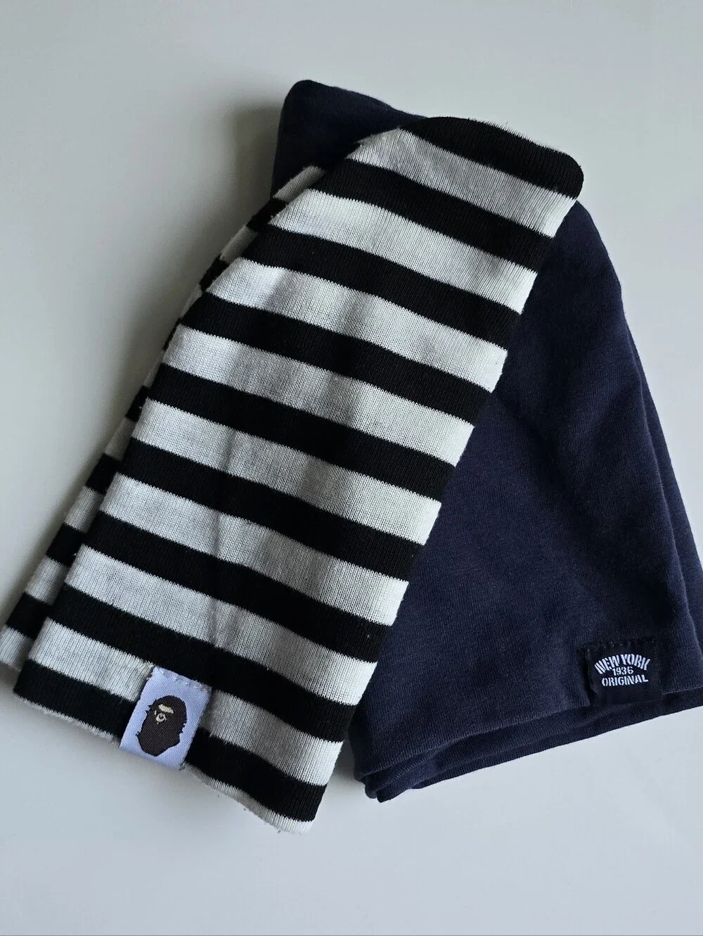 Black & White Striped, Navy Kids Beanie Soft Lightweight